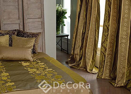 SZRT098-draperie-dormitor-auriu-model-abstract-tafta-cercuri-maro-verde
